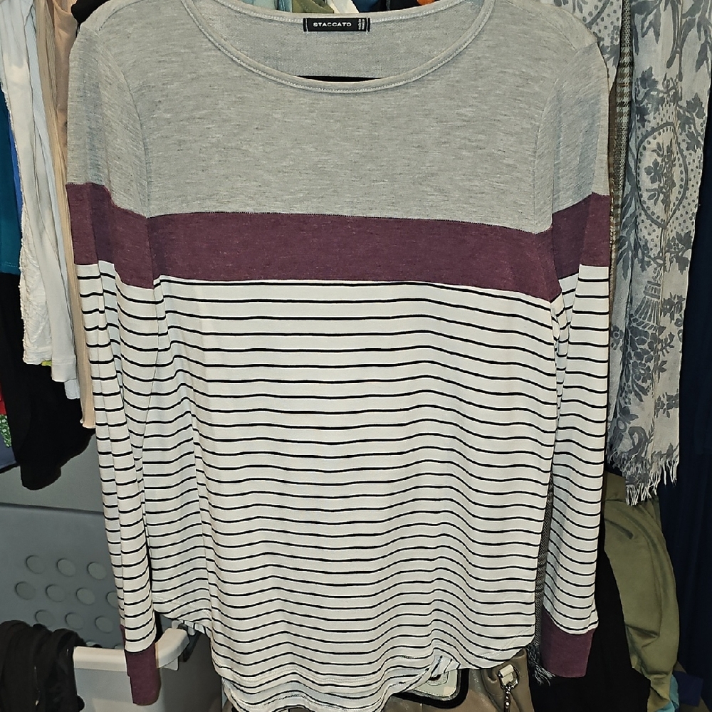 STACCATO - Gray & Purple Striped Long Sleeve Shirt